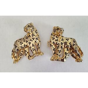 Vtg Cheetah Leopard Belt Buckle Womens Goldtone 1970s 1980s Large Cat Metal Belt